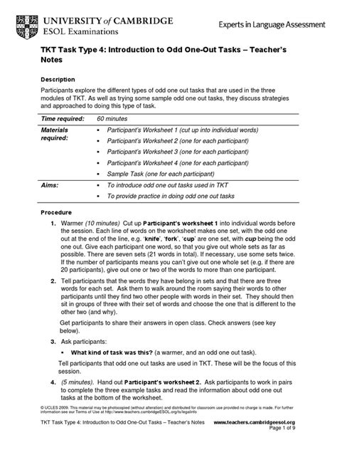 TKT Task Type 4: Introduction to Odd One.